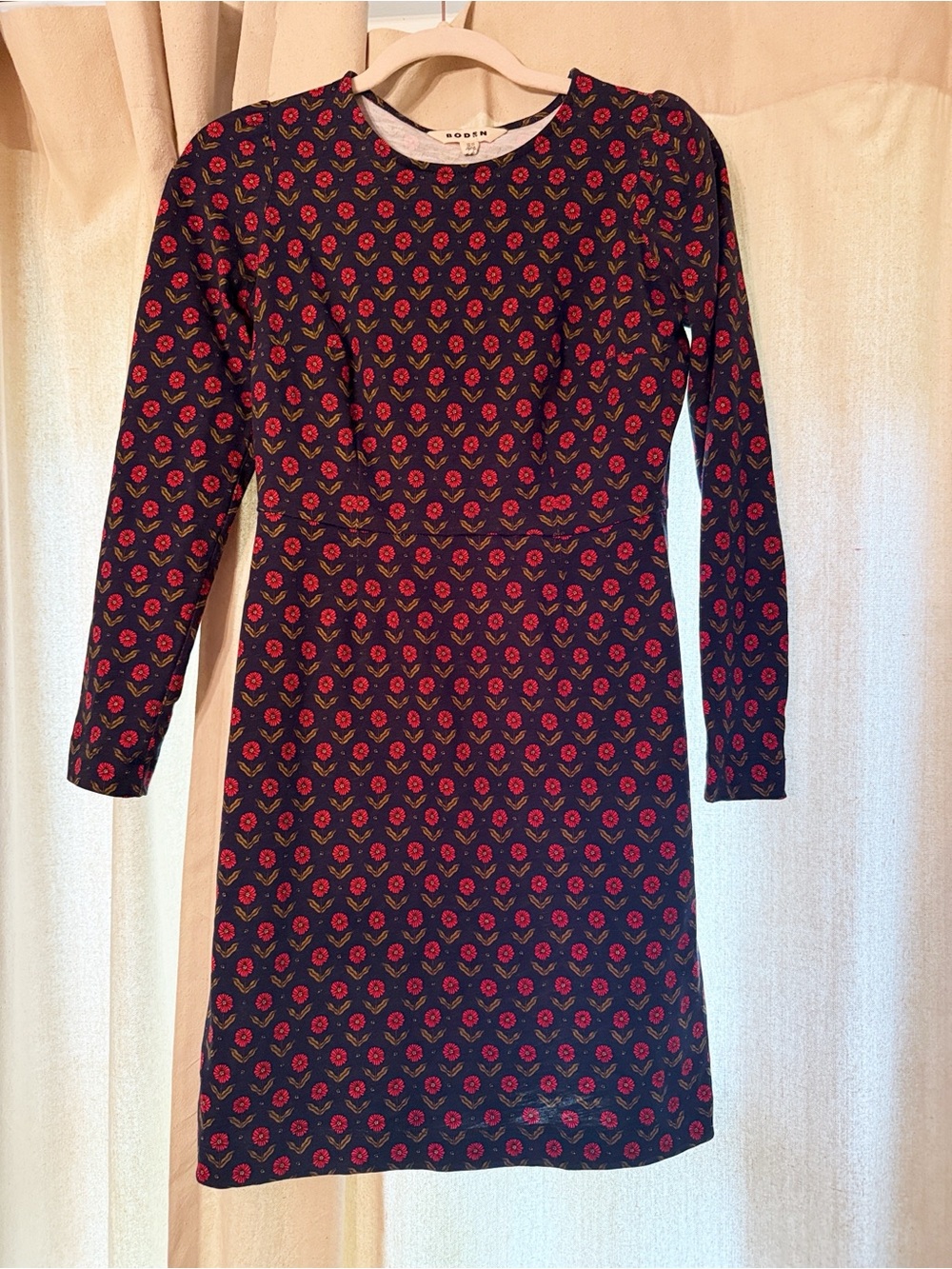 Boden Navy Long Sleeve Floral Shift Dress